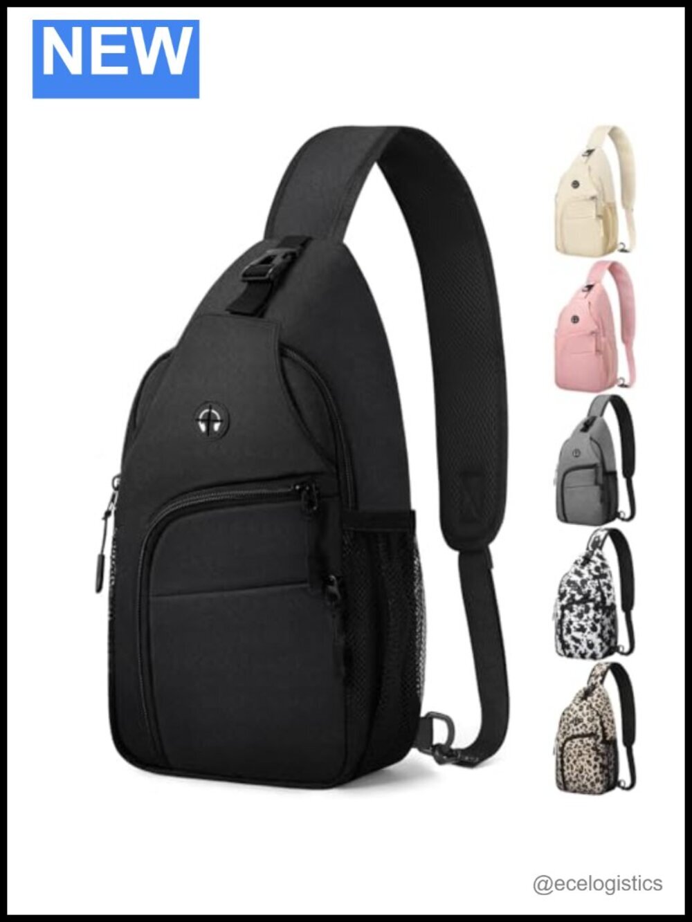 Waterproof Nylon Sling Backpack Crossbody Bag with Adjustable Strap Hiking